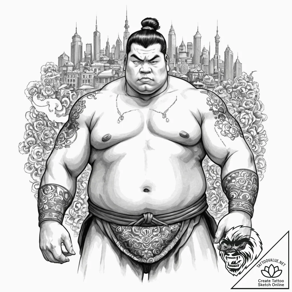 Tattoo design, a powerful sumo wrestler, but... - tattoo sketch (№1751539058_0, 03.07.2025 10:37) — tattoovalue.net
