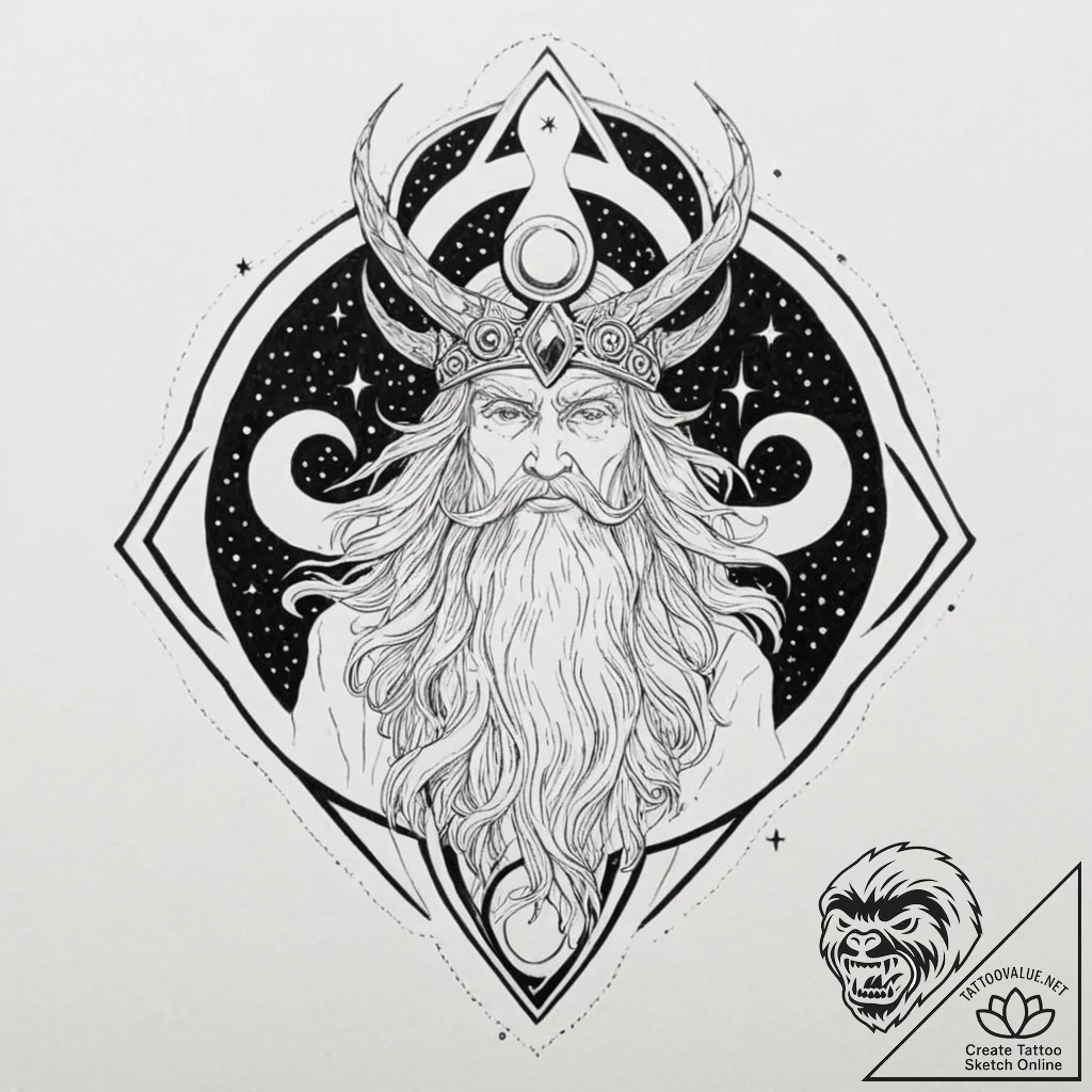 Tattoo design, one-eyed odin as a cosmic enti... - tattoo sketch (№1751540193_0, 03.07.2025 10:56) — tattoovalue.net