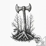 Tattoo sketch of viking axe with tree roots i… – tattoo sketch (№1751540608_0, 03.07.2025 11:03) — tattoovalue.net