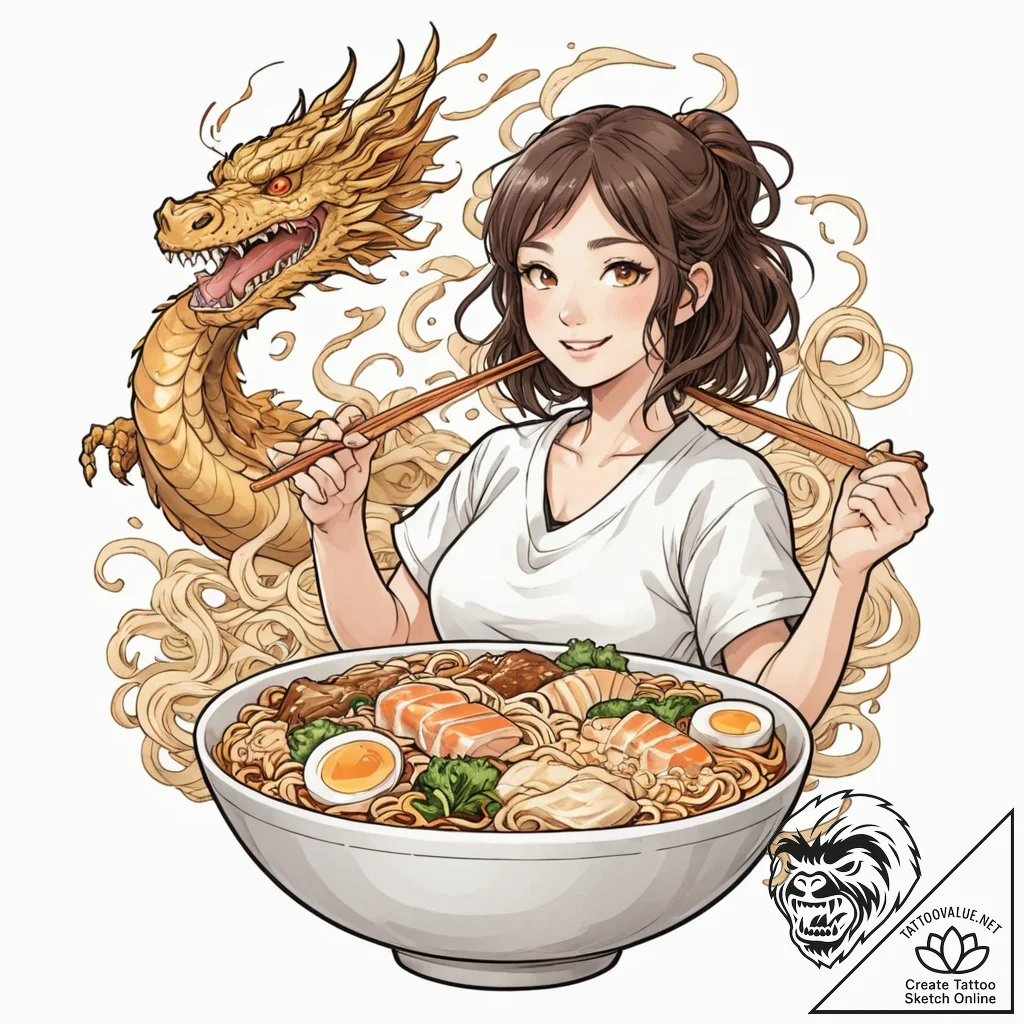 Tattoo sleeve design, ramen shop bliss, a gir... - tattoo sketch (№1751540860_0, 03.07.2025 11:07) — tattoovalue.net