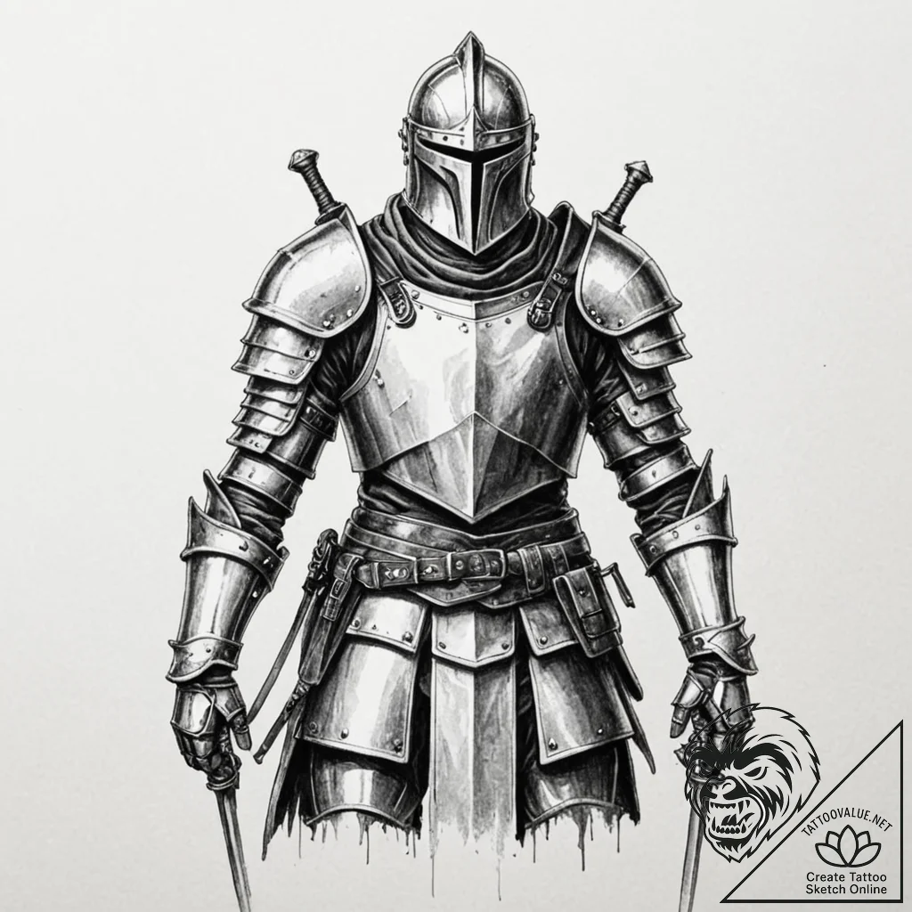 Tattoo design, a knight in full armor, but th... - tattoo sketch (№1751541194_0, 03.07.2025 11:13) — tattoovalue.net