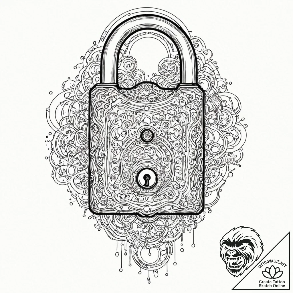 Tattoo design, a lock made of circuits being... - tattoo sketch (№1751541356_0, 03.07.2025 11:15) — tattoovalue.net