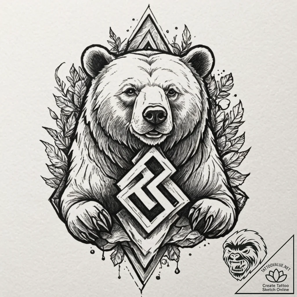 Tattoo sketch of rune-covered bear made of mo... - tattoo sketch (№1751541520_0, 03.07.2025 11:18) — tattoovalue.net