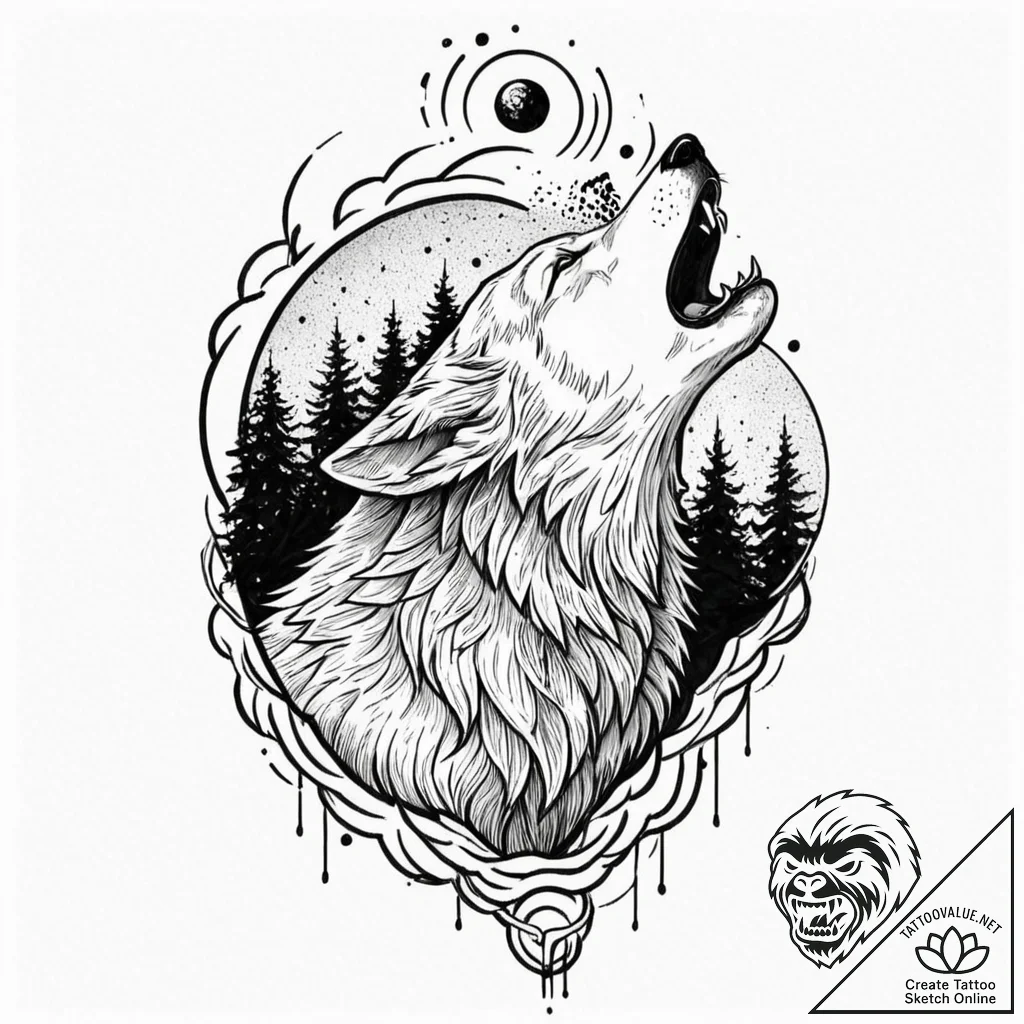 Tattoo design, a wolf howling, but its howl i... - tattoo sketch (№1751541697_0, 03.07.2025 11:21) — tattoovalue.net