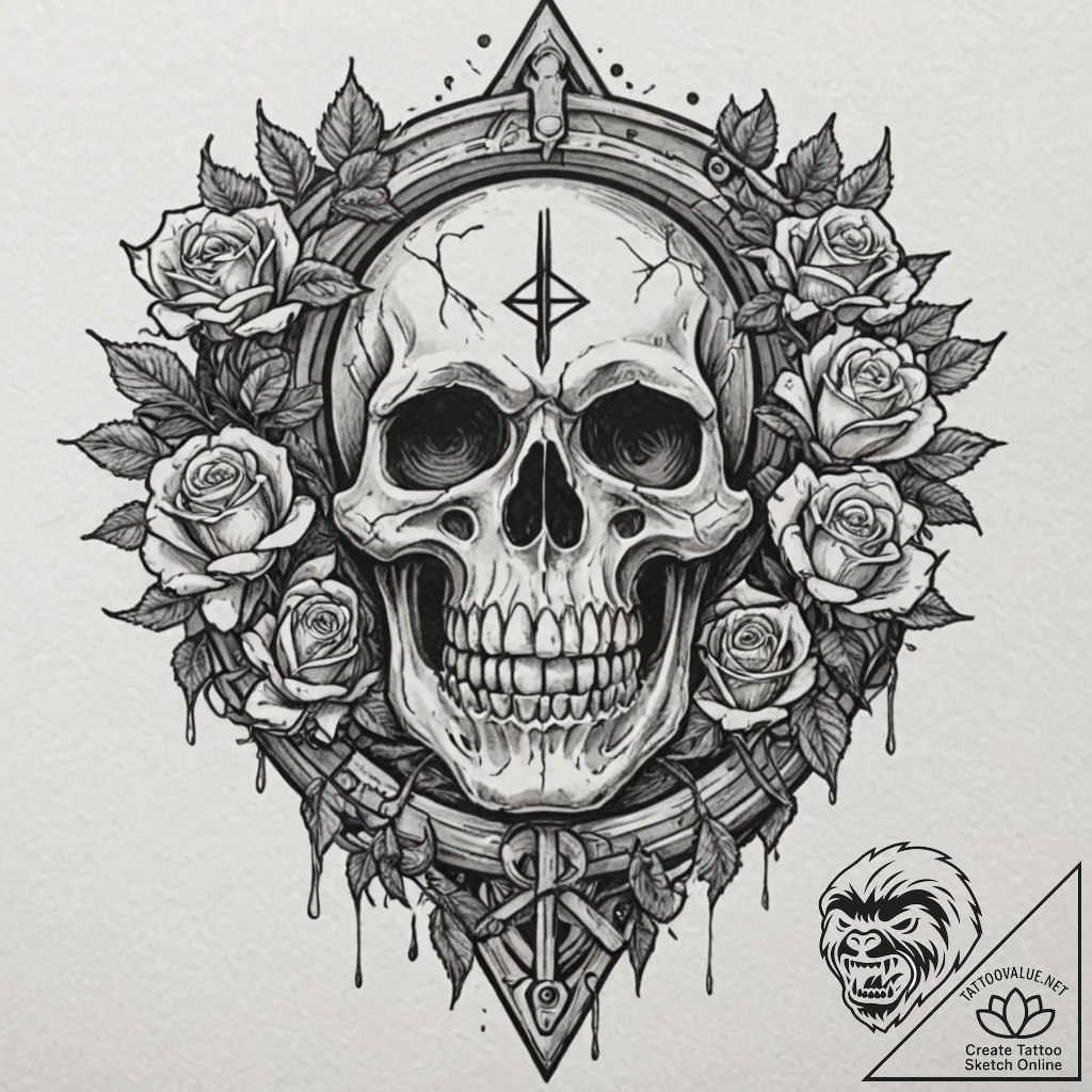 Tattoo sketch of ancient stone gate with scre... - tattoo sketch (№1751541774_0, 03.07.2025 11:22) — tattoovalue.net