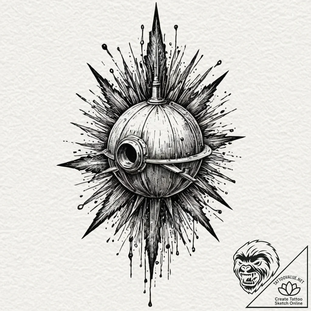 Tattoo design, a bomb, but its casing is crac... - tattoo sketch (№1751541947_0, 03.07.2025 11:25) — tattoovalue.net