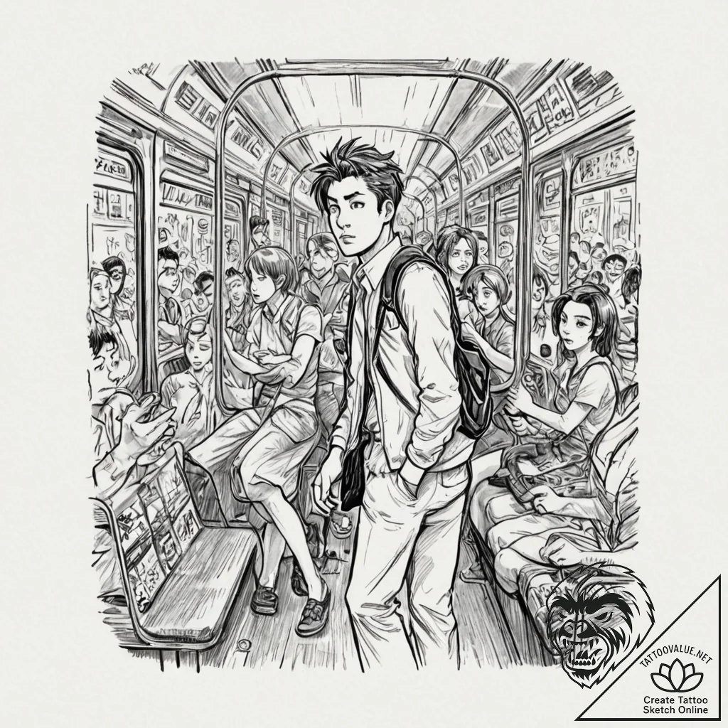 Tattoo sleeve design, tokyo commute, a crowde... - tattoo sketch (№1751542029_0, 03.07.2025 11:27) — tattoovalue.net