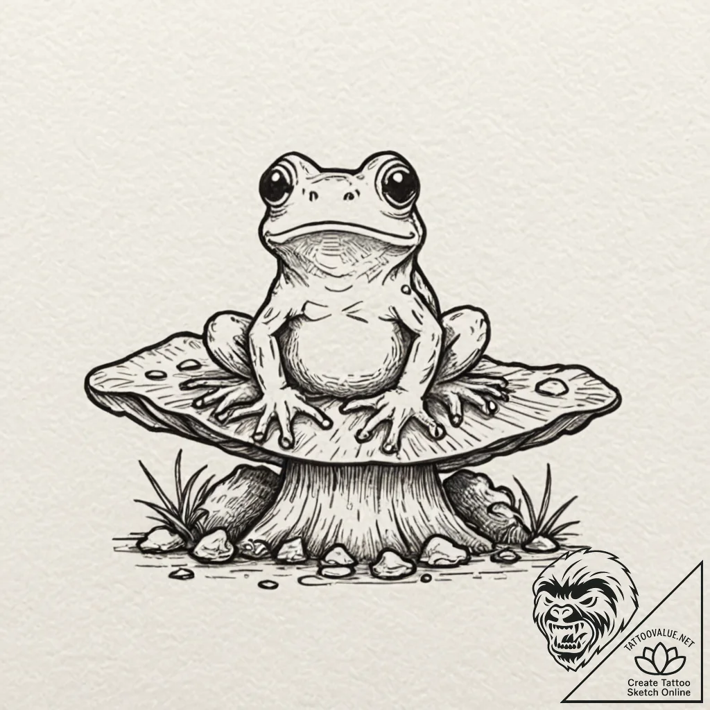 Tattoo design, a sad little frog sitting on a... - tattoo sketch (№1751542110_0, 03.07.2025 11:28) — tattoovalue.net