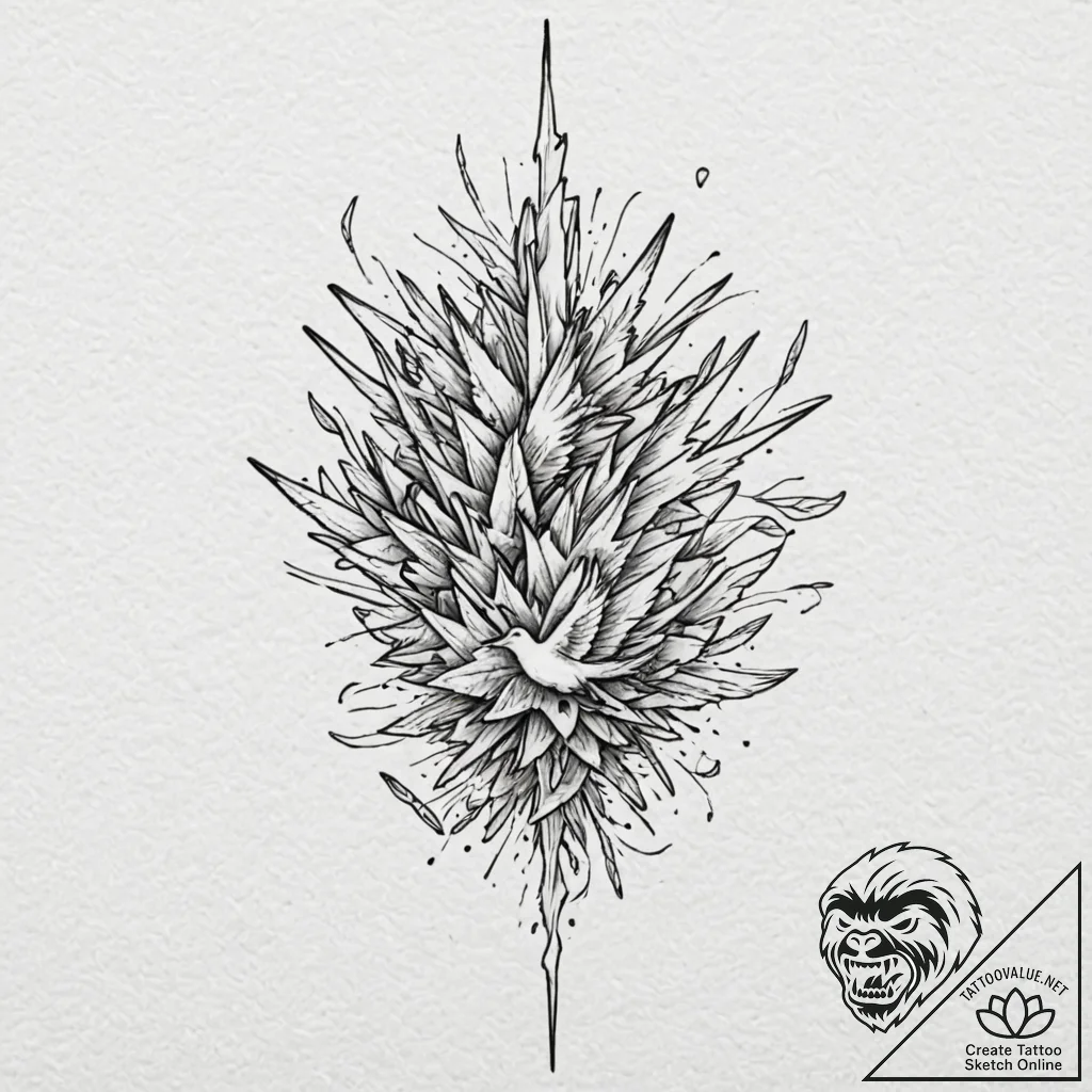 Tattoo design, a missile breaking apart into... - tattoo sketch (№1751542192_0, 03.07.2025 11:29) — tattoovalue.net