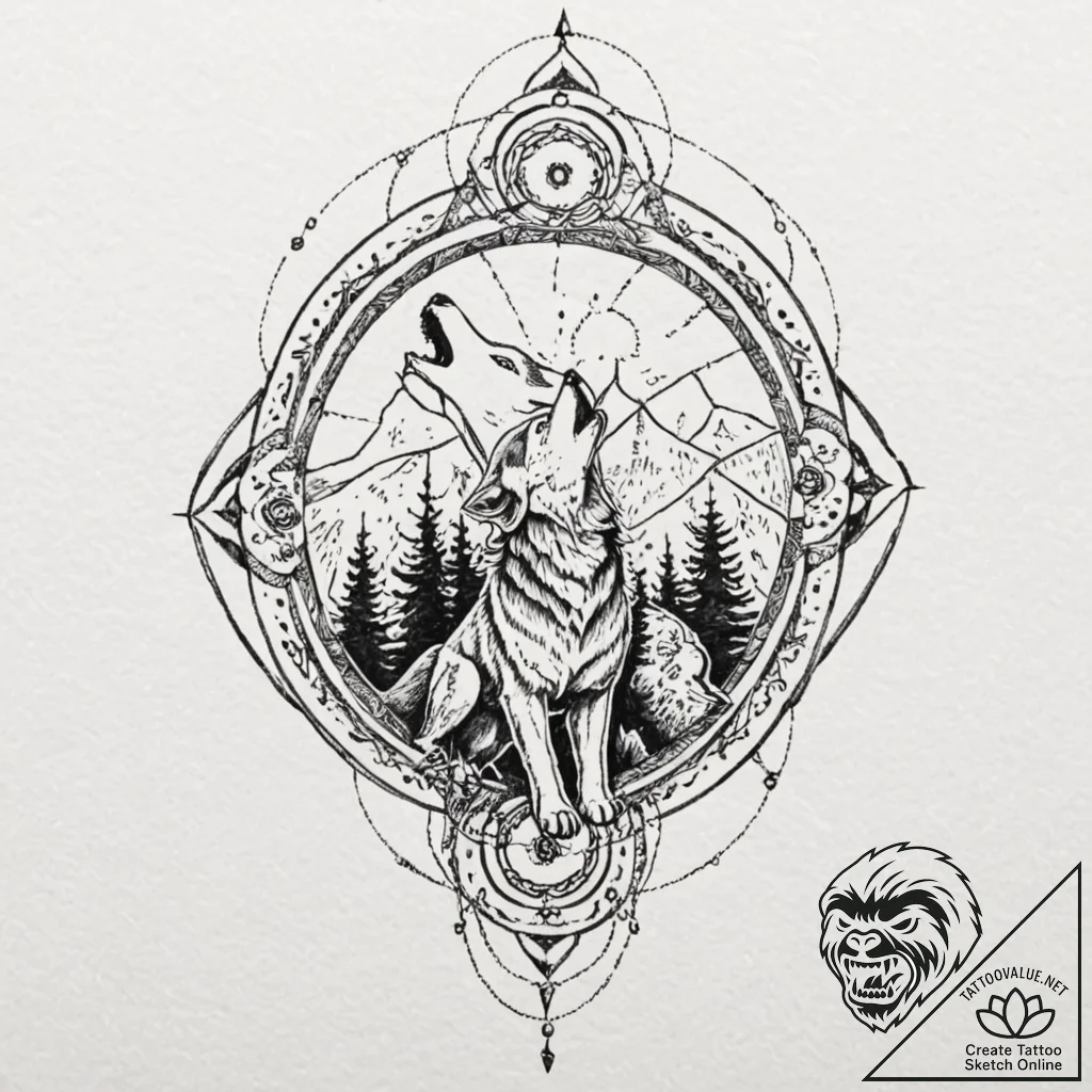 Tattoo design, a wolf howling, but its howl i... - tattoo sketch (№1751542283_0, 03.07.2025 11:31) — tattoovalue.net