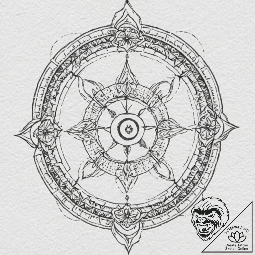 Tattoo design, meditating odin, runes flying... - tattoo sketch (№1751543197_0, 03.07.2025 11:46) — tattoovalue.net
