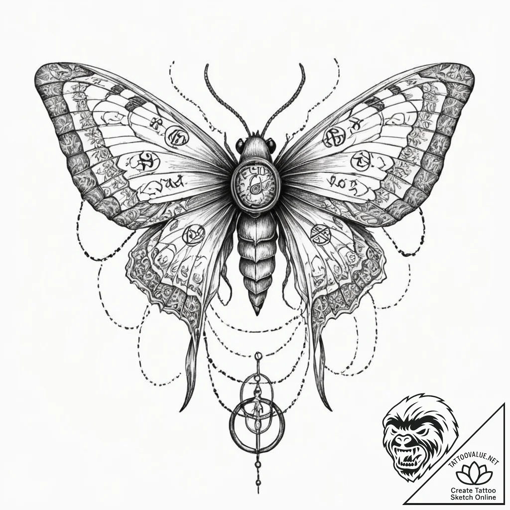 Tattoo design, a moth, its wings are covered... - tattoo sketch (№1751544701_0, 03.07.2025 12:11) — tattoovalue.net