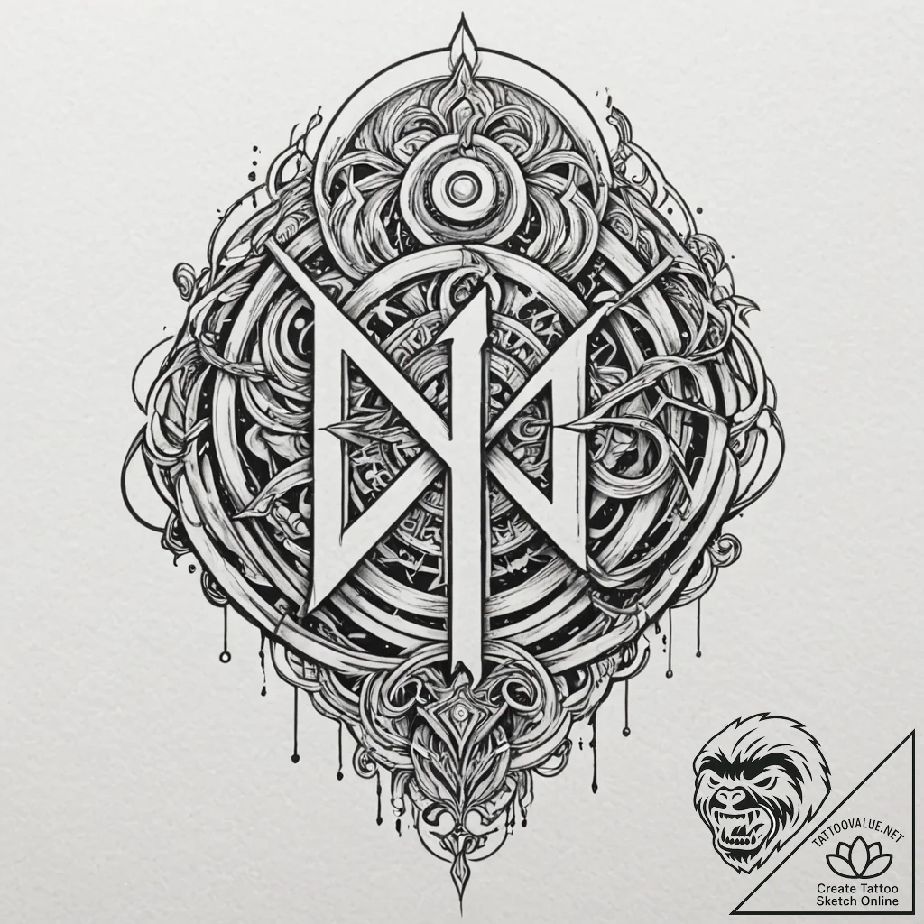 Tattoo design, cyber-calligraphy, glowing neo... - tattoo sketch (№1751544863_0, 03.07.2025 12:14) — tattoovalue.net