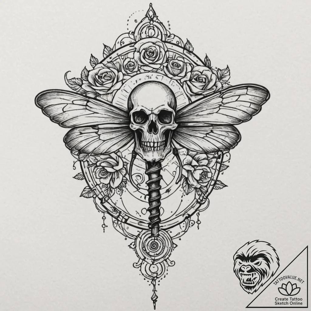 Tattoo design, a mechanical dragonfly, its wi... - tattoo sketch (№1751544952_0, 03.07.2025 12:15) — tattoovalue.net