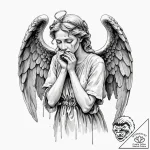Tattoo design, a weeping angel statue, but it… – tattoo sketch (№1751545528_0, 03.07.2025 12:25) — tattoovalue.net
