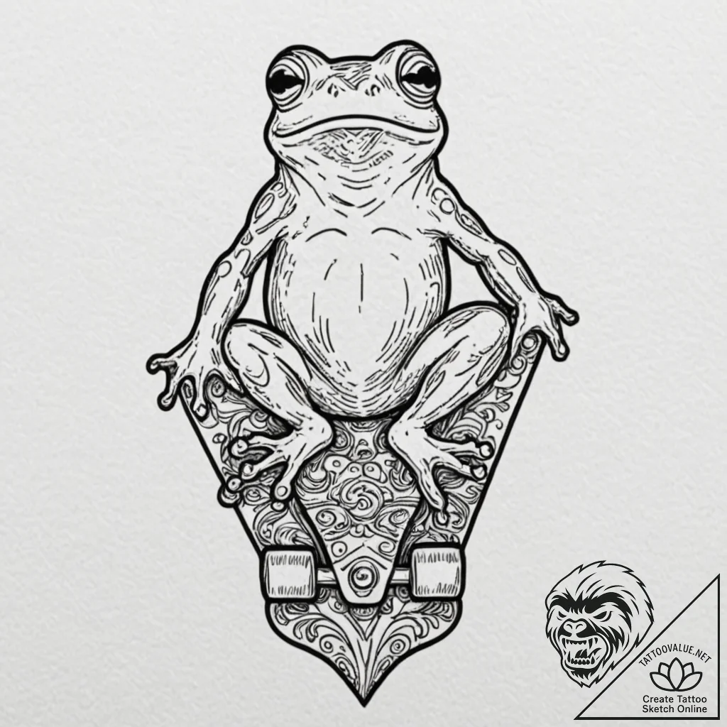 Tattoo design, handpoke style, a cartoon frog... - tattoo sketch (№1751545782_0, 03.07.2025 12:29) — tattoovalue.net