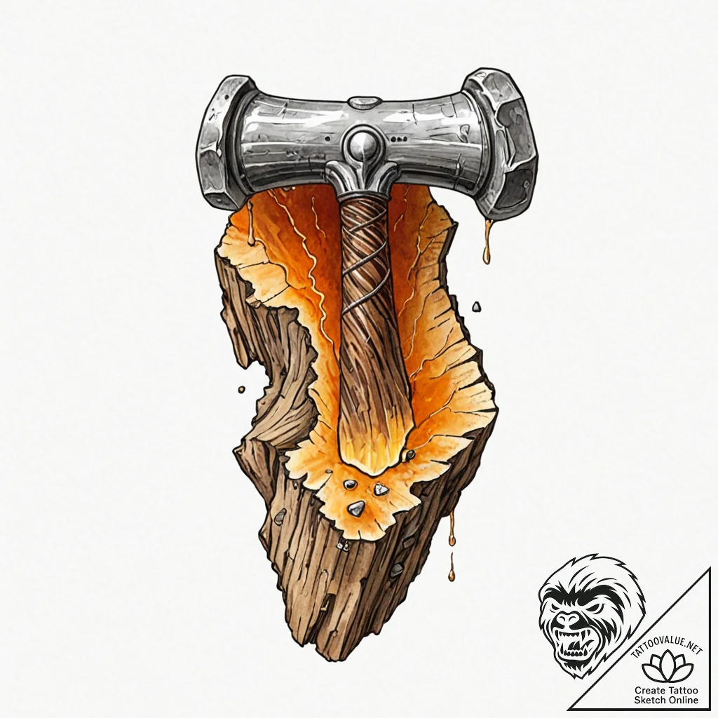 Tattoo design, mjolnir made of petrified wood... - tattoo sketch (№1751546034_0, 03.07.2025 12:33) — tattoovalue.net