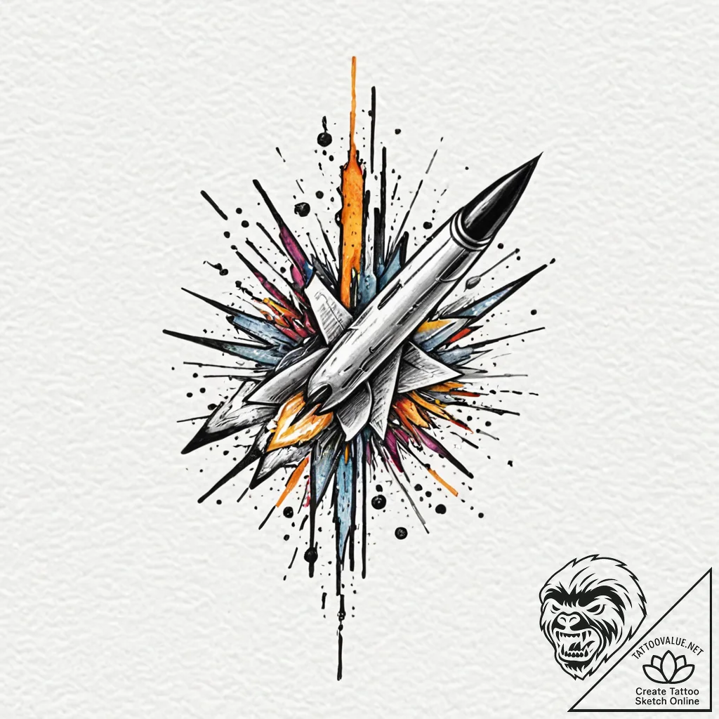 Tattoo design, the trajectory of a missile dr... - tattoo sketch (№1751546450_0, 03.07.2025 12:40) — tattoovalue.net