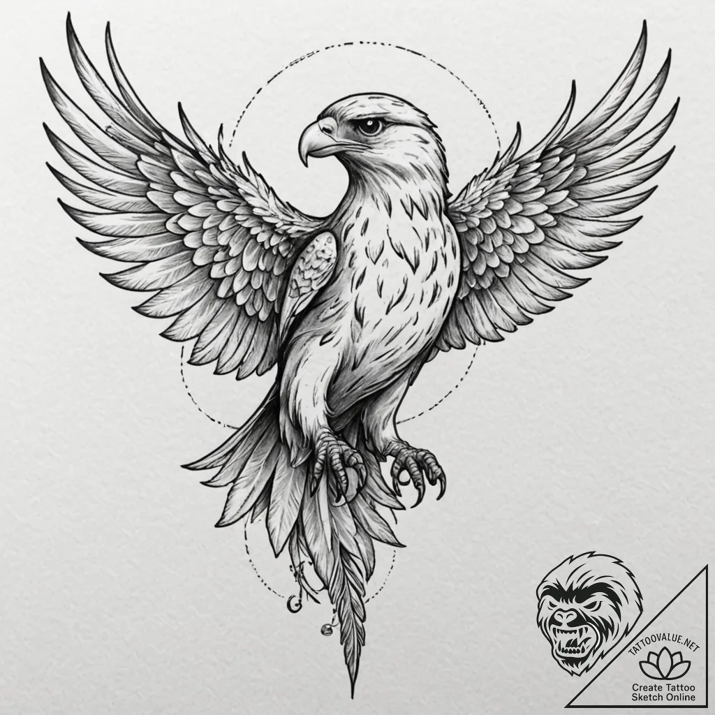 Tattoo design, freya as a falcon, her feather... - tattoo sketch (№1751546531_0, 03.07.2025 12:42) — tattoovalue.net