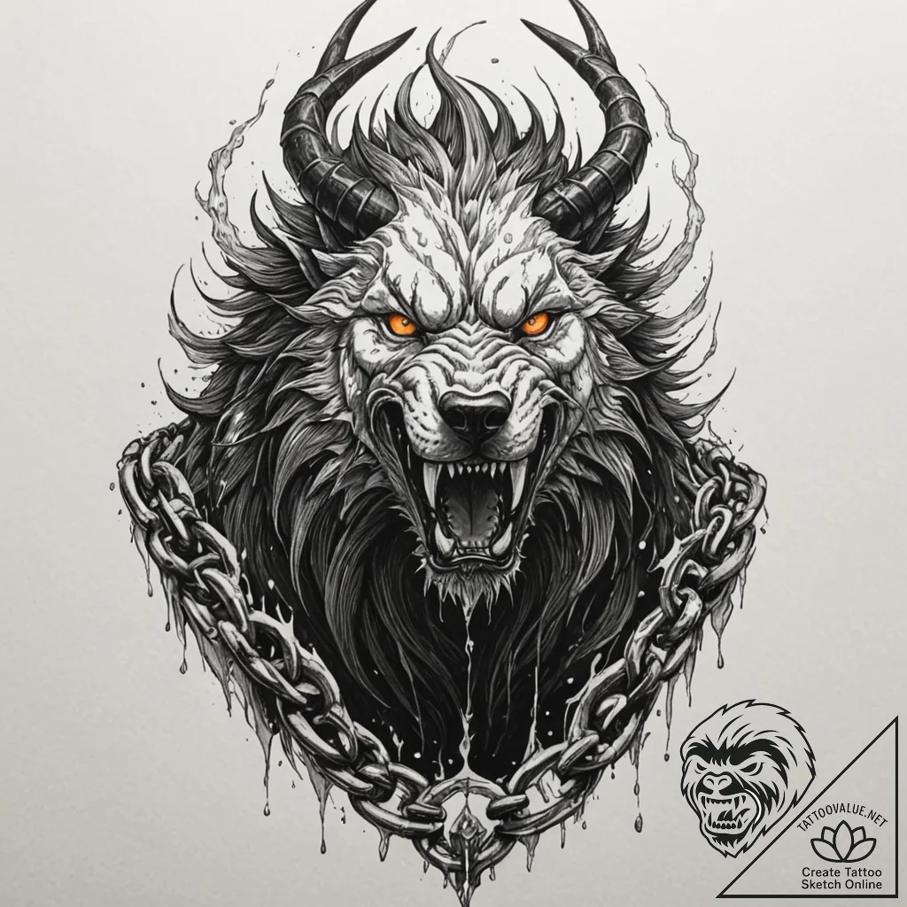 Tattoo design, garmr, the hound of hel, with... - tattoo sketch (№1751546954_0, 03.07.2025 12:49) — tattoovalue.net