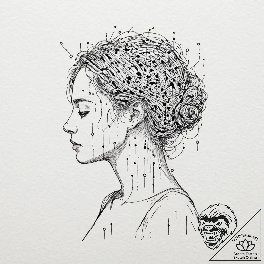 Tattoo design, a human silhouette dissolving... - tattoo sketch (№1751547705_0, 03.07.2025 13:01) — tattoovalue.net