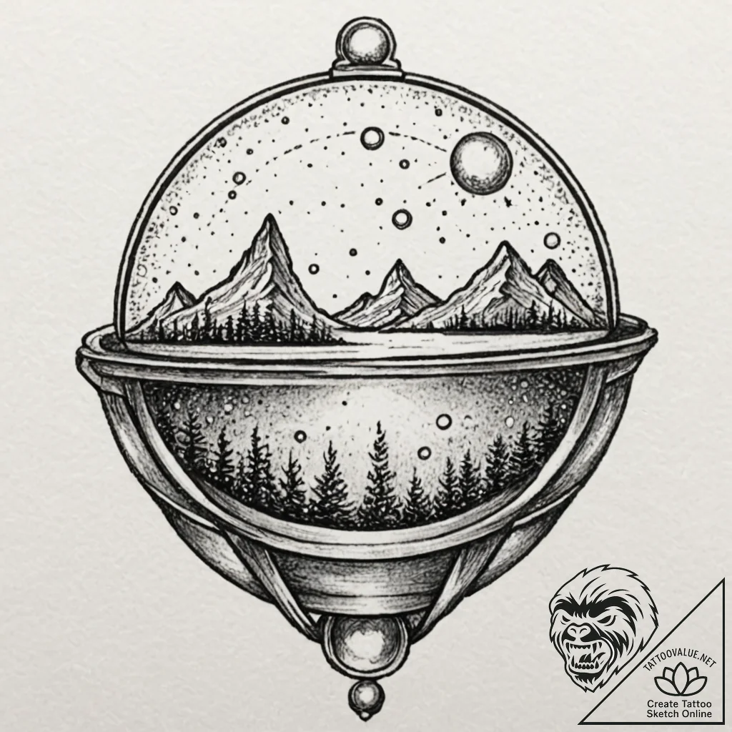 Tattoo design, a crystal ball, showing a "404... - tattoo sketch (№1751548283_0, 03.07.2025 13:11) — tattoovalue.net