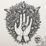 Tattoo design, a human hand, decomposing into… – tattoo sketch (№1751548456_0, 03.07.2025 13:14) — tattoovalue.net