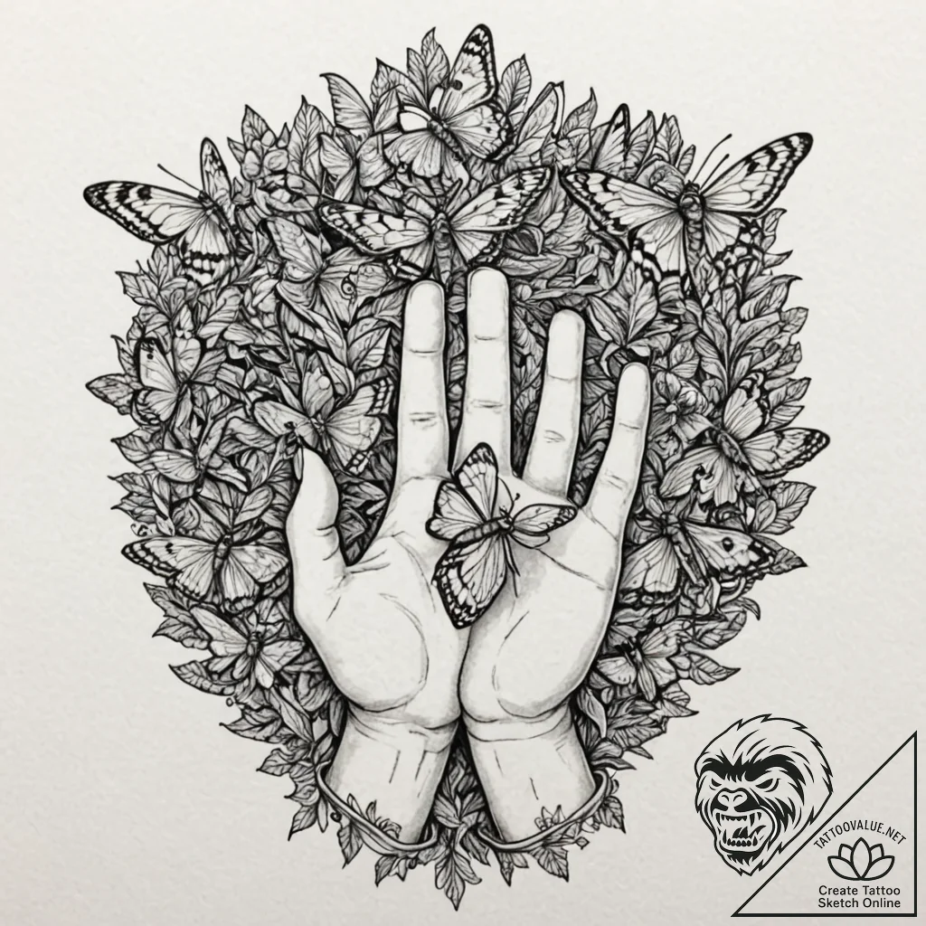 Tattoo design, a human hand, decomposing into... - tattoo sketch (№1751548456_0, 03.07.2025 13:14) — tattoovalue.net