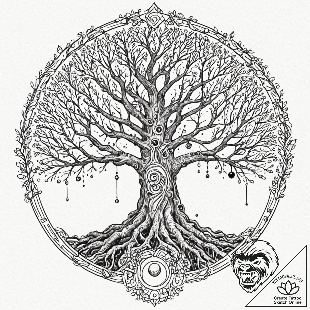 Tattoo design, odin hanging from yggdrasil, v... - tattoo sketch (№1751548693_0, 03.07.2025 13:18) — tattoovalue.net