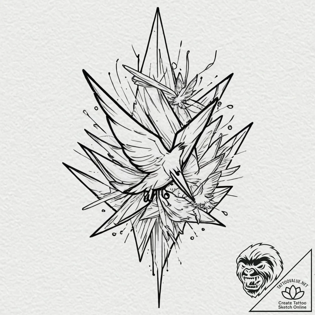 Tattoo design, a missile breaking apart into... - tattoo sketch (№1751549316_0, 03.07.2025 13:28) — tattoovalue.net