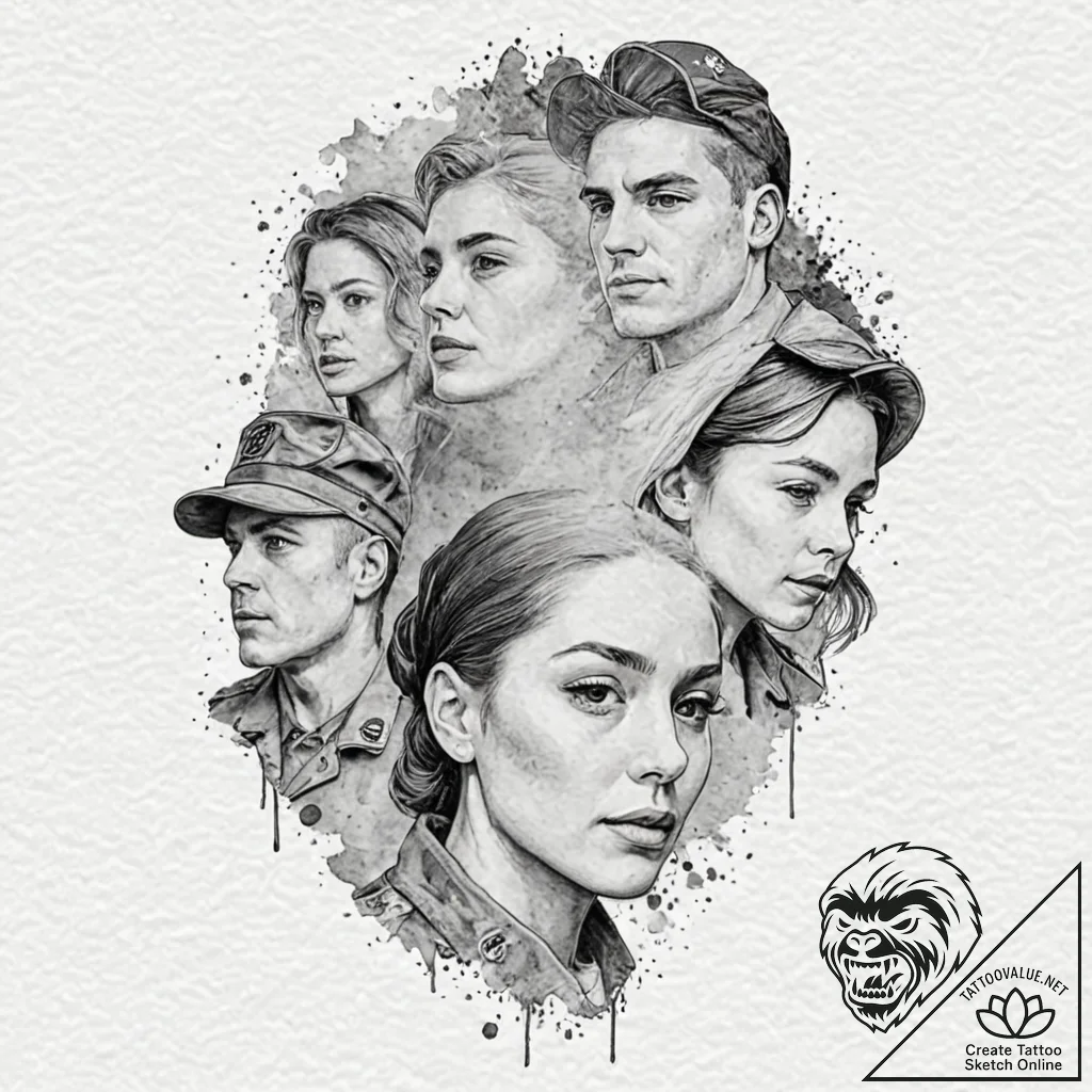Tattoo design, a soldier's face, half in shad... - tattoo sketch (№1751549473_0, 03.07.2025 13:31) — tattoovalue.net