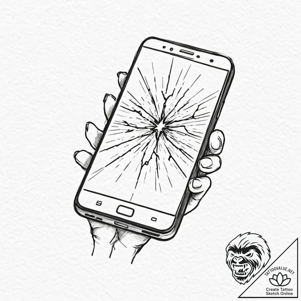 Tattoo design, handpoke style, a phone with a... - tattoo sketch (№1751549629_0, 03.07.2025 13:33) — tattoovalue.net