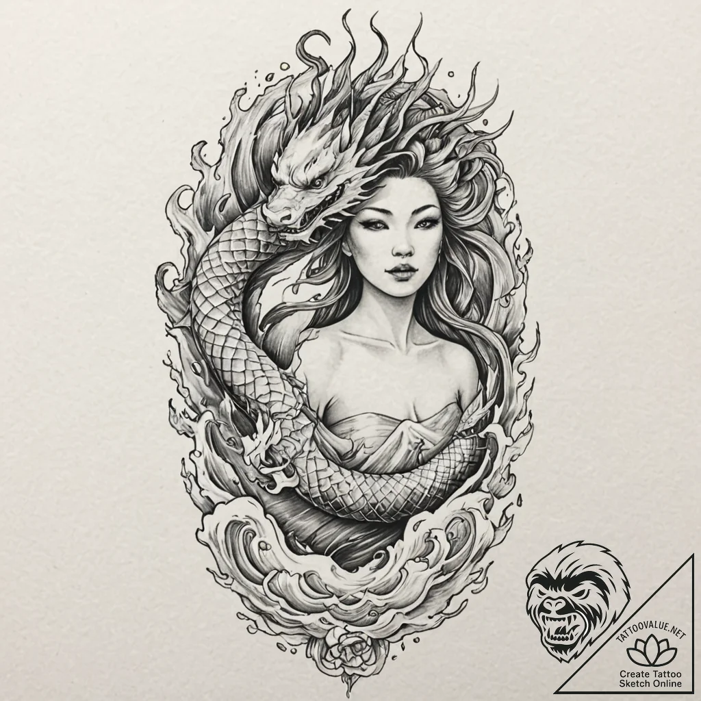 Tattoo design, goddess hel, her body splittin... - tattoo sketch (№1751549705_0, 03.07.2025 13:35) — tattoovalue.net