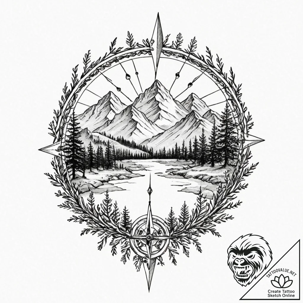 Tattoo design, a stylized compass rose, but t... - tattoo sketch (№1751550251_0, 03.07.2025 13:44) — tattoovalue.net
