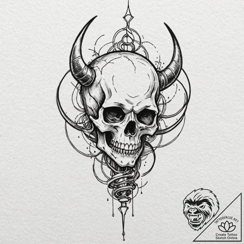 Tattoo design, a skull with an ew antenna gro... - tattoo sketch (№1751550328_0, 03.07.2025 13:45) — tattoovalue.net
