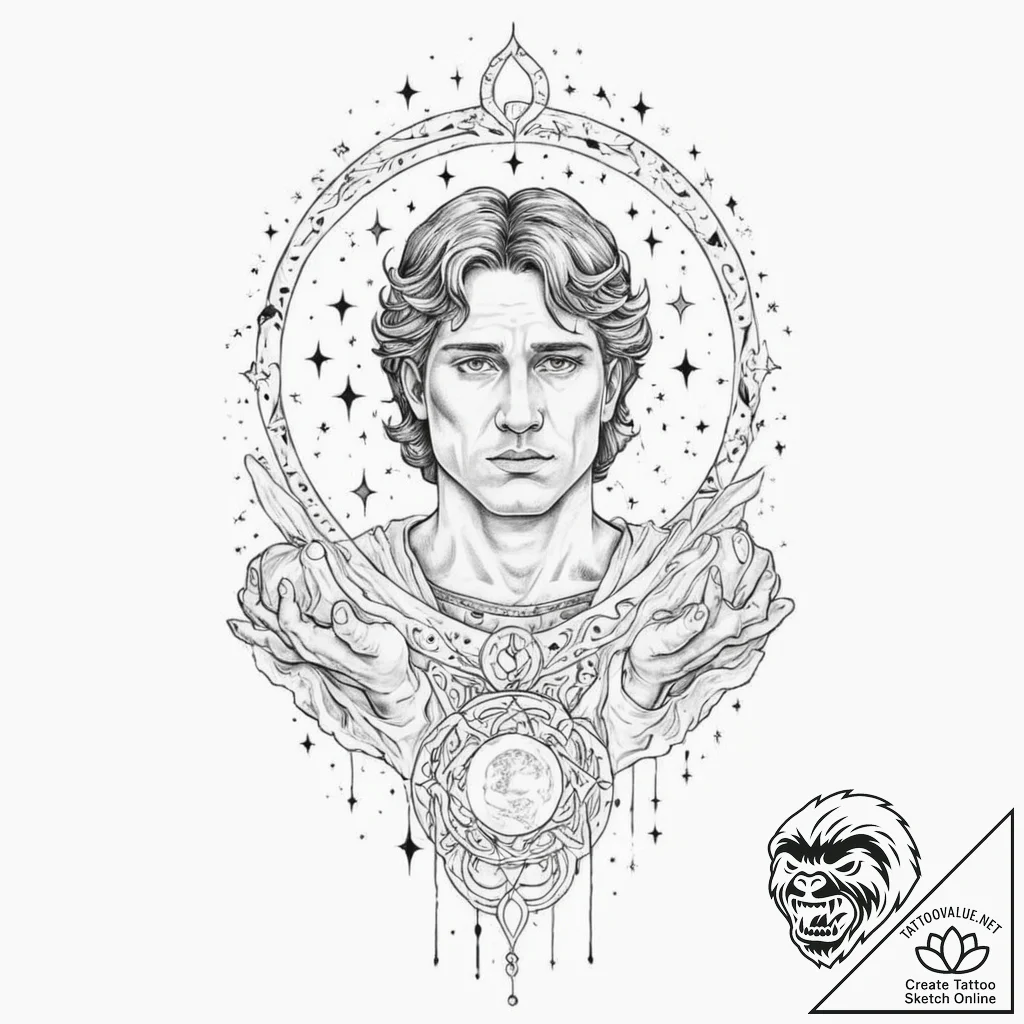 Tattoo design, tyr's face, stoic and calm, wi... - tattoo sketch (№1751550406_0, 03.07.2025 13:46) — tattoovalue.net