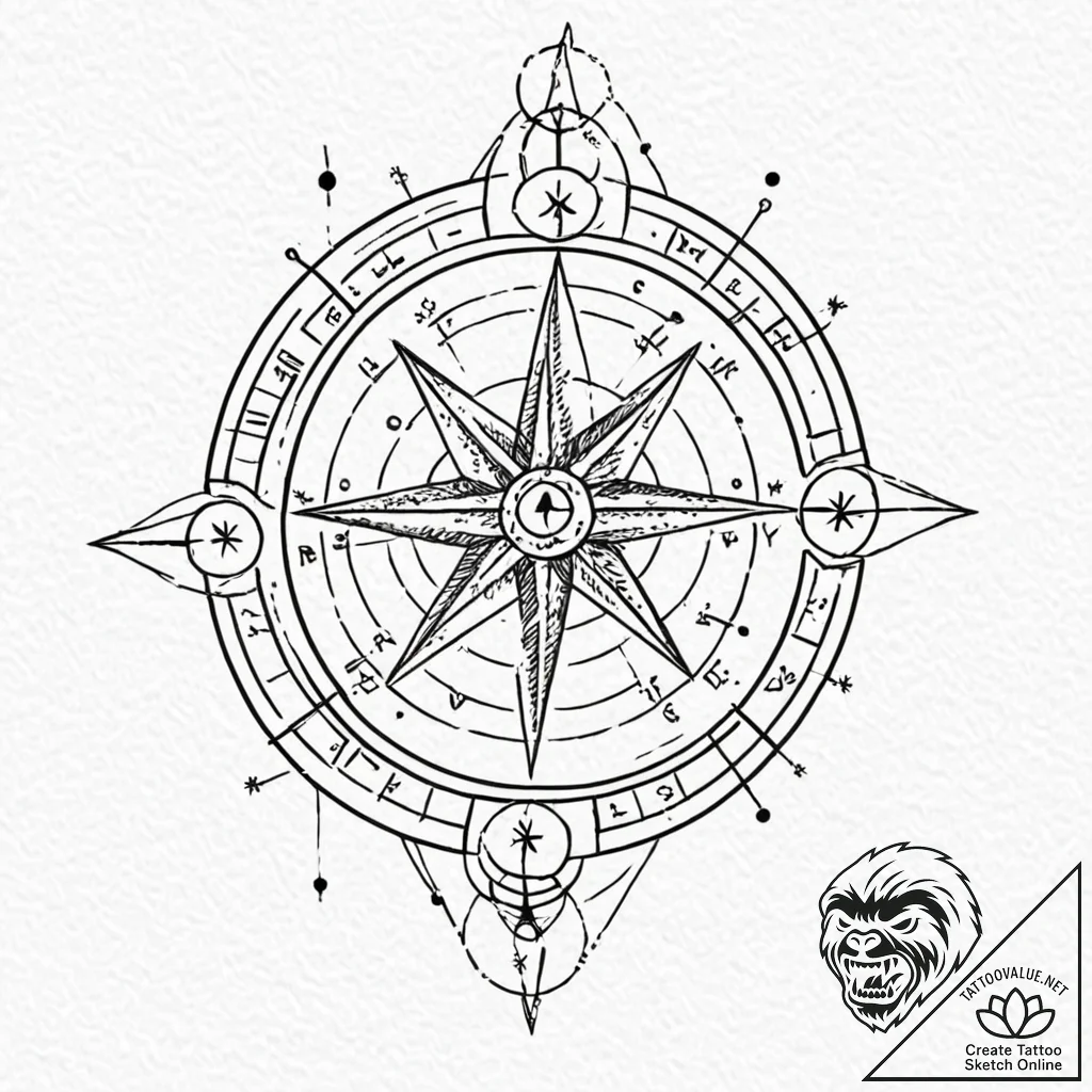 Tattoo design, vegvisir compass as a star map... - tattoo sketch (№1751551031_0, 03.07.2025 13:57) — tattoovalue.net