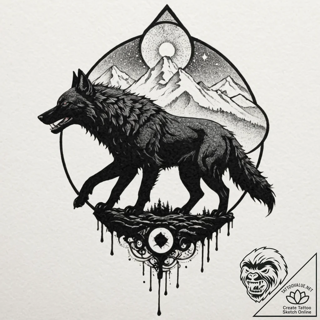 Tattoo design, silhouette of fenrir, filled w... - tattoo sketch (№1751551133_0, 03.07.2025 13:58) — tattoovalue.net