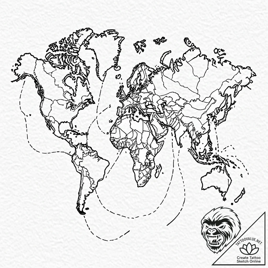 Tattoo design, a map of the world, but the bo... - tattoo sketch (№1751551211_0, 03.07.2025 14:00) — tattoovalue.net