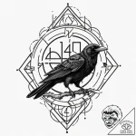 Tattoo design, a raven perched on a flickerin… – tattoo sketch (№1751552168_0, 03.07.2025 14:16) — tattoovalue.net