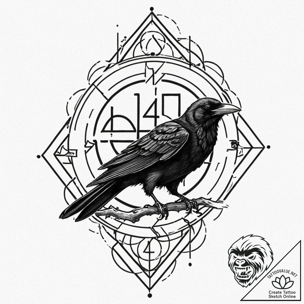 Tattoo design, a raven perched on a flickerin... - tattoo sketch (№1751552168_0, 03.07.2025 14:16) — tattoovalue.net