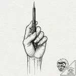 Tattoo design, a human hand trying to write,… – tattoo sketch (№1751552932_0, 03.07.2025 14:28) — tattoovalue.net