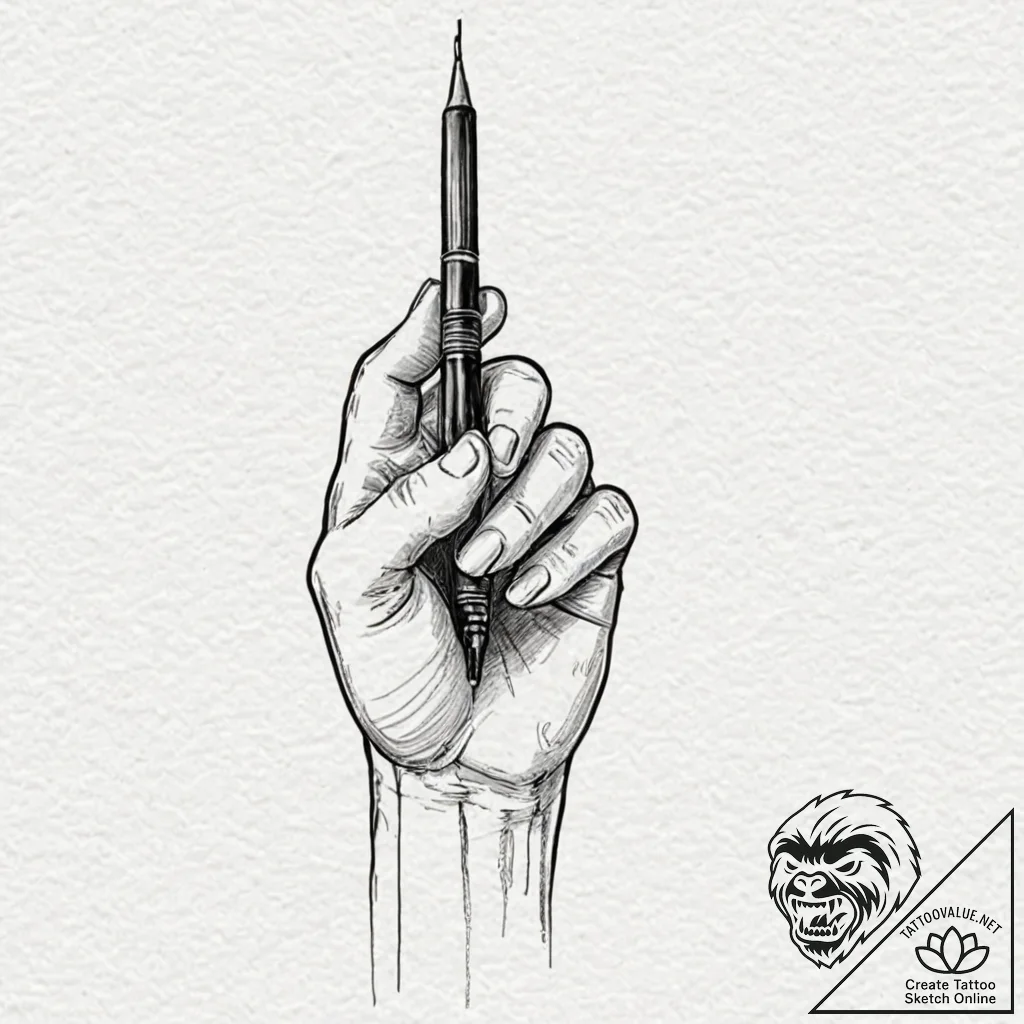 Tattoo design, a human hand trying to write,... - tattoo sketch (№1751552932_0, 03.07.2025 14:28) — tattoovalue.net