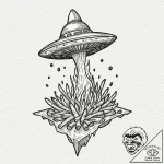 Tattoo design, a tiny ufo abducting a single… – tattoo sketch (№1751553016_0, 03.07.2025 14:30) — tattoovalue.net