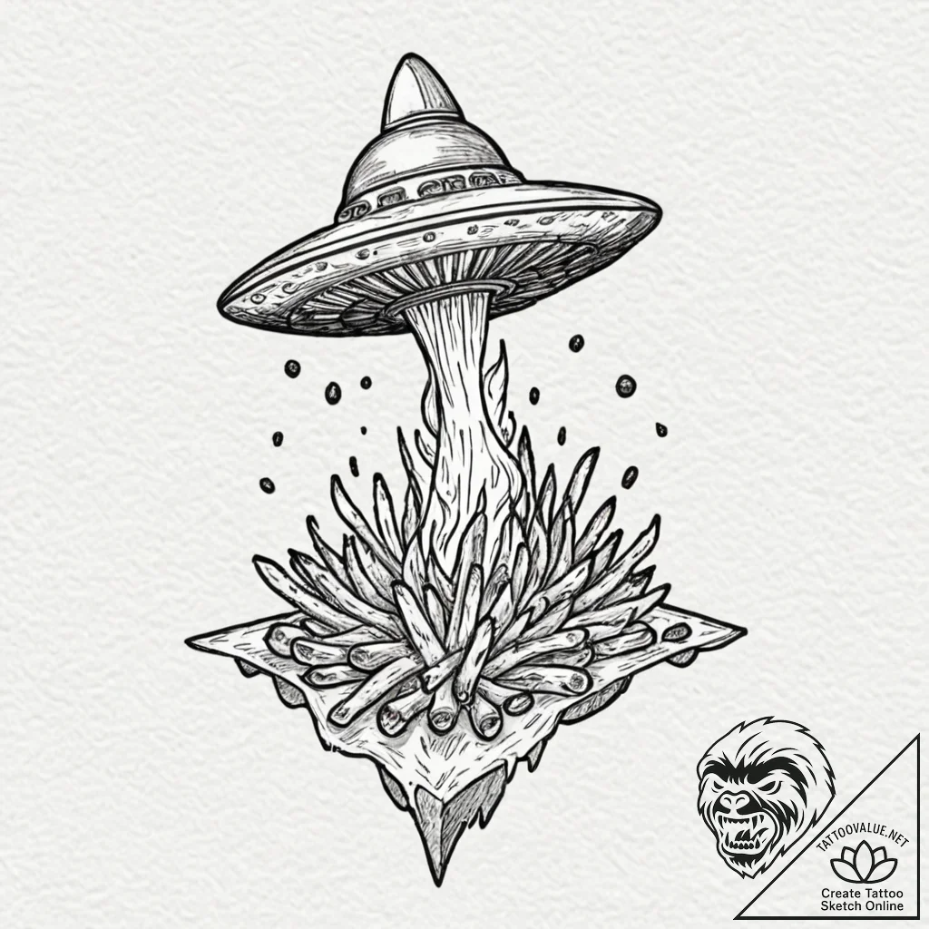 Tattoo design, a tiny ufo abducting a single... - tattoo sketch (№1751553016_0, 03.07.2025 14:30) — tattoovalue.net