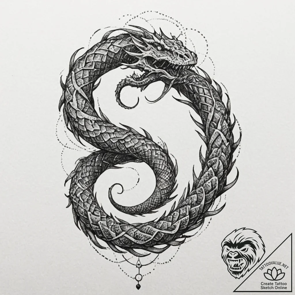 Tattoo design, jormungandr in an infinity loo... - tattoo sketch (№1751553267_0, 03.07.2025 14:34) — tattoovalue.net