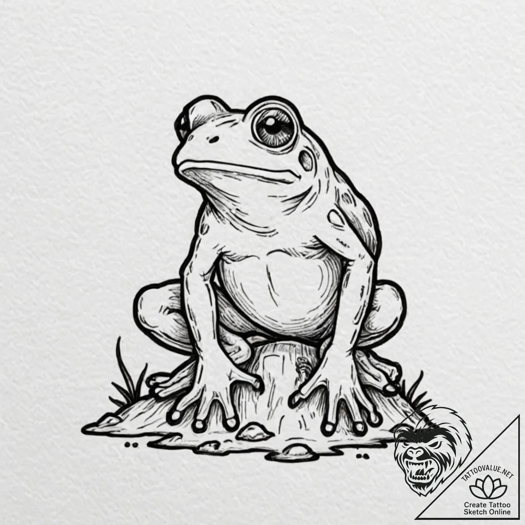 Tattoo design, a sad little frog sitting on a... - tattoo sketch (№1751553352_0, 03.07.2025 14:35) — tattoovalue.net