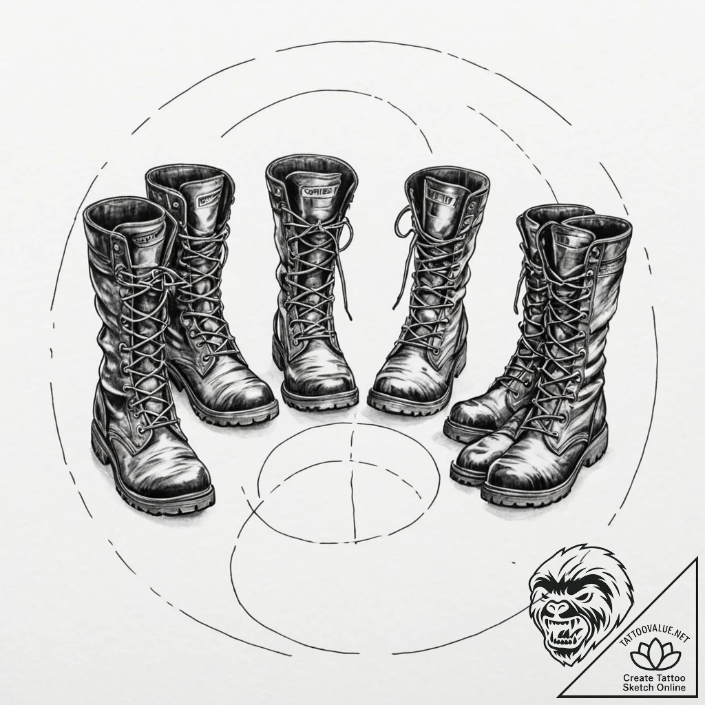 Tattoo design, four pairs of boots belonging... - tattoo sketch (№1751553606_0, 03.07.2025 14:40) — tattoovalue.net