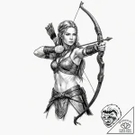 Tattoo design, a shieldmaiden drawing a bow,… – tattoo sketch (№1751553858_0, 03.07.2025 14:44) — tattoovalue.net