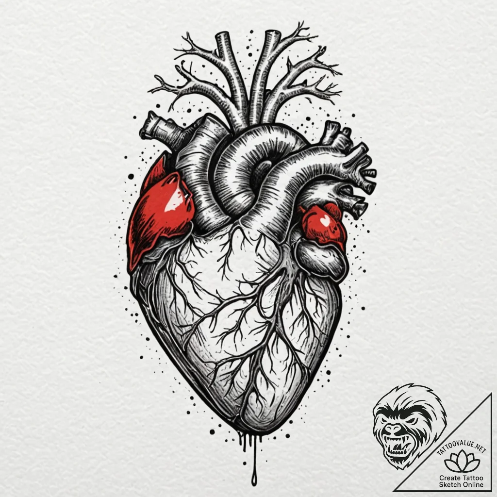 Tattoo design, a realistic anatomical heart,... - tattoo sketch (№1751554195_0, 03.07.2025 14:49) — tattoovalue.net